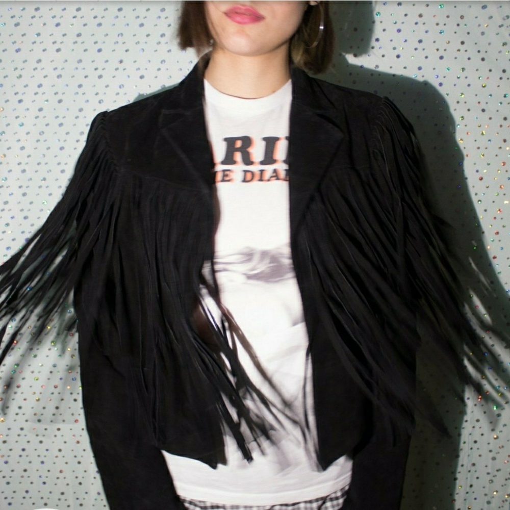 Black suede fringe jacket